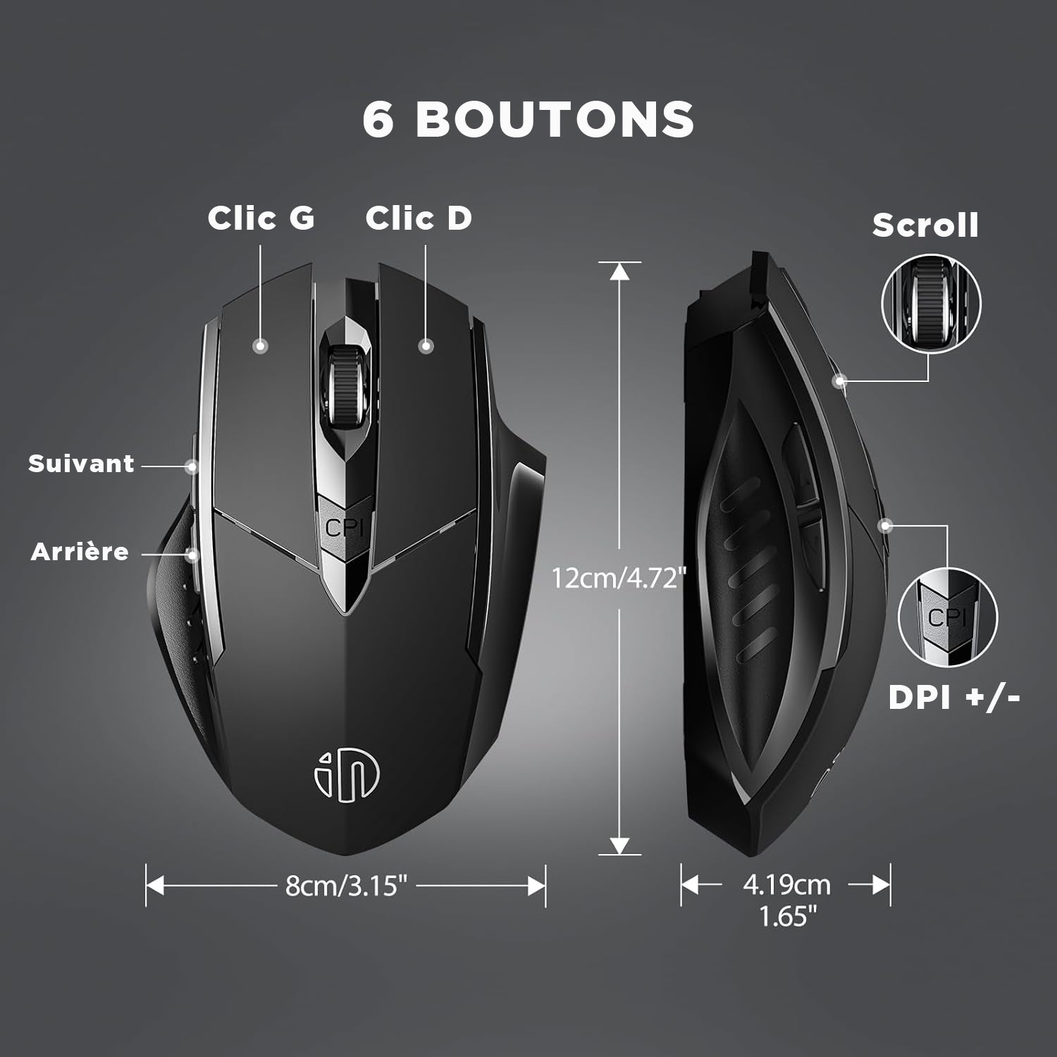 Souris Sans fil Gaming et Bureau - Clic silencieux et Ergonomique