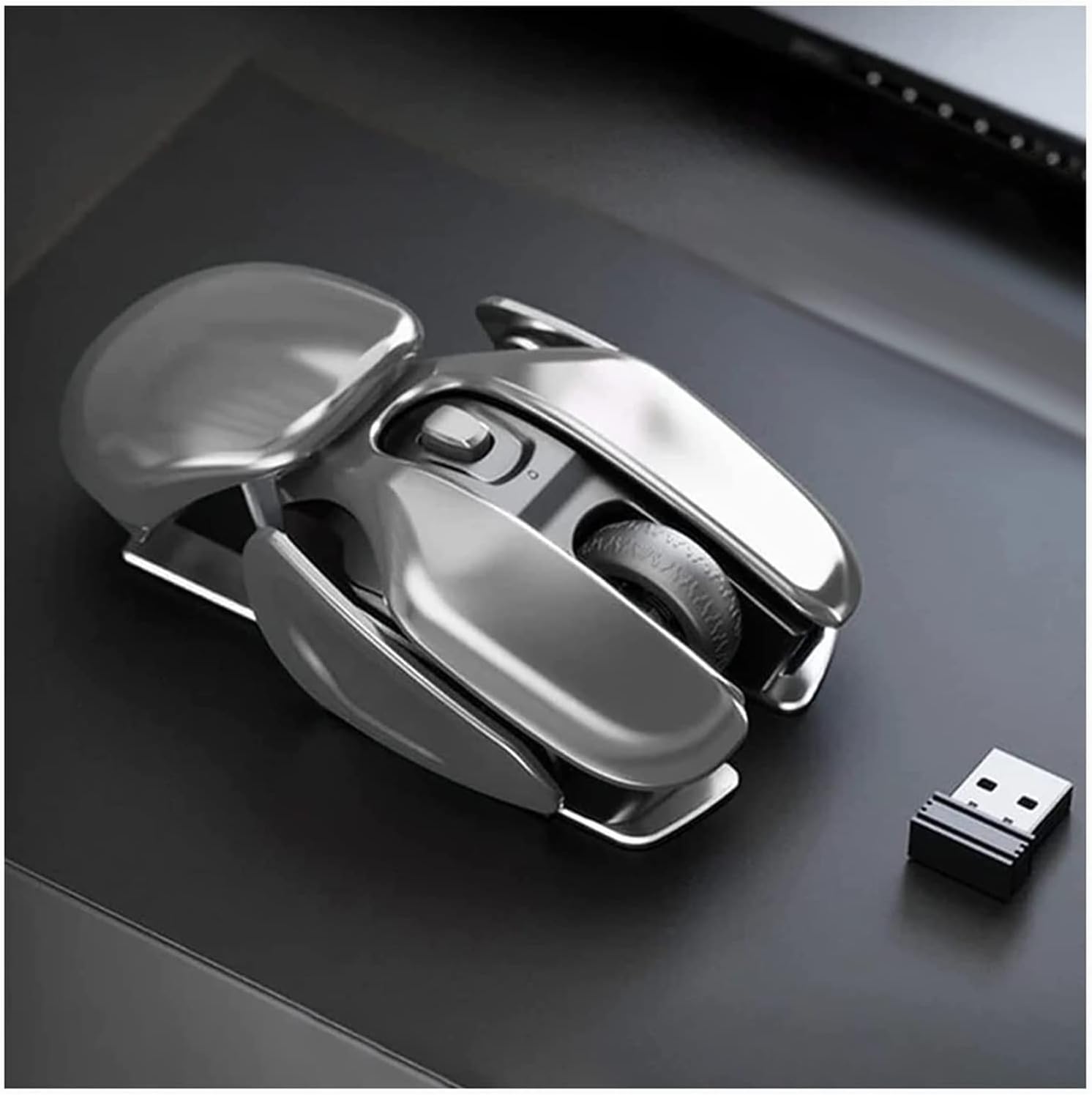 Souris Gaming Sans Fil Futuriste KMG Chrome - Élégante et silencieuse