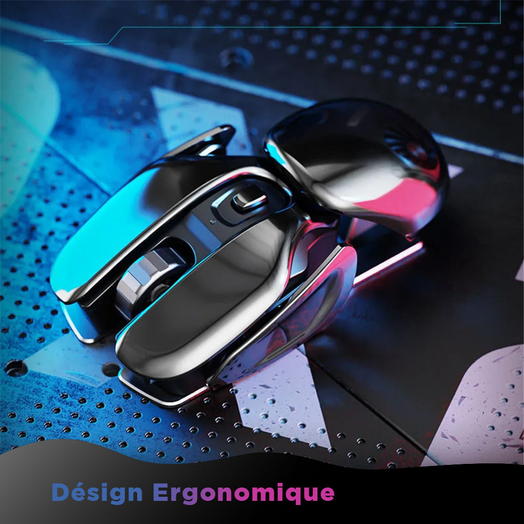 Souris Gaming Sans Fil Futuriste KMG Chrome - Élégante et silencieuse